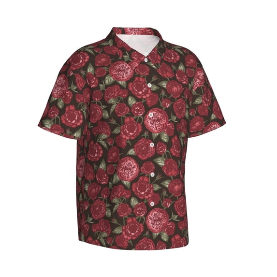 Lsque Rose Flowers pattern Hawaiian Shirt for Men, Unisex Summer Beach Casual Short Sleeve Button Down Shirts-XX-Large