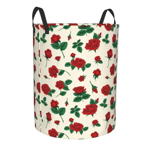 Lsque Rose Flowers pattern Laundry Hamper Basket, Tall Woven Rope Hamper Basket for Clothes, Lightweight Storage Basket, Collapsible Waterproof-Medium