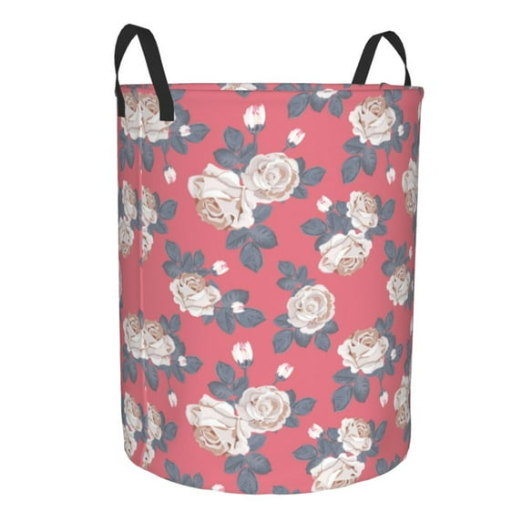Lsque Rose Flowers pattern Laundry Hamper Basket, Tall Woven Rope Hamper Basket for Clothes, Lightweight Storage Basket, Collapsible Waterproof-Medium