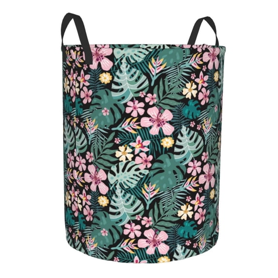 Lsque Rose Flowers pattern Laundry Hamper Basket, Tall Woven Rope Hamper Basket for Clothes, Lightweight Storage Basket, Collapsible Waterproof-Medium