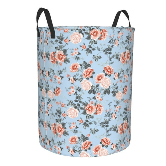 Lsque Rose Flowers pattern Laundry Hamper Basket, Tall Woven Rope Hamper Basket for Clothes, Lightweight Storage Basket, Collapsible Waterproof-Medium