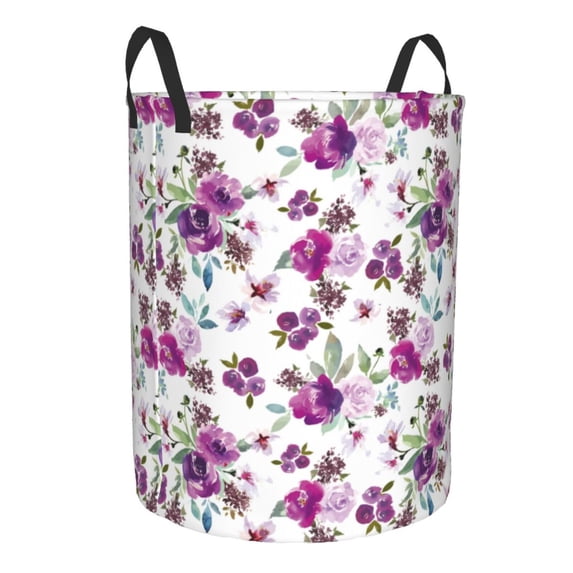 Lsque Rose Flowers pattern Laundry Hamper Basket, Tall Woven Rope Hamper Basket for Clothes, Lightweight Storage Basket, Collapsible Waterproof-Small