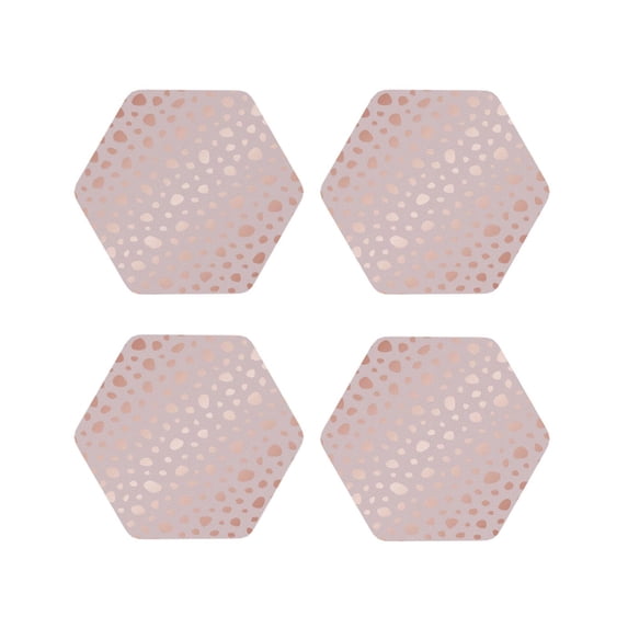 Lsque Rose Gold Abstract Spots 1 Pattern 4" Drink Coasters Set of 4, PVC Leather Absorbent Coasters, Table Coaster Set Decorative Coffee Cup Coasters Housewarming Gift -Hexagon