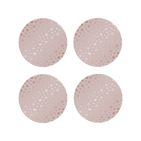 Lsque Rose Gold Abstract Spots 1 Pattern 4" Drink Coasters Set of 4, PVC Leather Absorbent Coasters, Table Coaster Set Decorative Coffee Cup Coasters Housewarming Gift -Round Shape