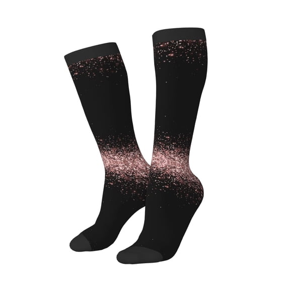 Lsque Rose Gold Glitter1 Printed Crew Socks Men's Women's LightWeight Thin Casual Calf Socks ,Knee High Socks,Cotton Socks