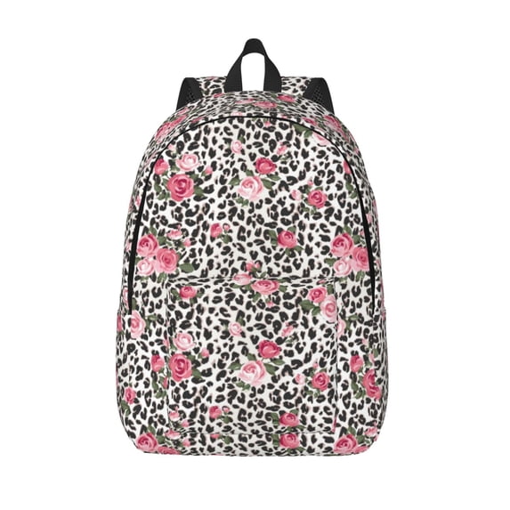Lsque Rose Mix Leopard 3 Pattern Canvas Daypack, Durable Backpack, High-quality Versatile Backpack,Vintage Compact Backpack-Medium