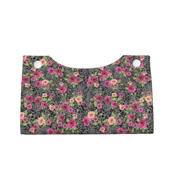 Lsque Rose Mix Leopard Printed Long Tissue Box Cover Holder, Facial Paper Organizer Dispenser,Triangle with Bottom Belt, PVC Leather Decorative Organizer