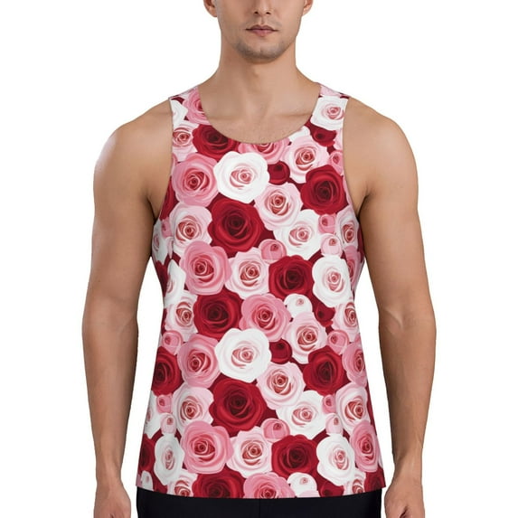 Lsque Rose Pattern Mens Tank Tops Muscle Athletic Quick Dry Sleeveless Workout Fitness T Shirts Beach Tank Top, Loose-fit Sleeveless Shirt for Men-4X-Large
