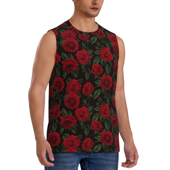 Lsque Rose Print Men's Cotton Blend Sleeveless Muscle Shirts (S-3XL)- Moisture Wicking, Odor Protection, UPF 30+,3X-Large