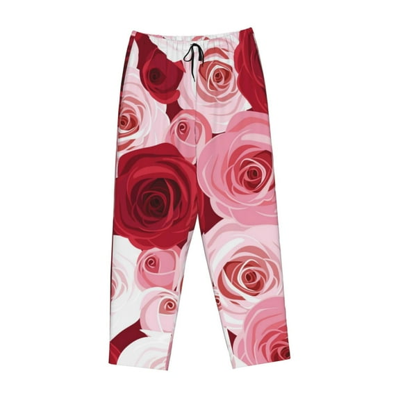 Lsque Rose Print Women's Pajama Pants, Lounge Pant - Comfortable Home Wear,Elastic Waistband, Stylish Design-Medium