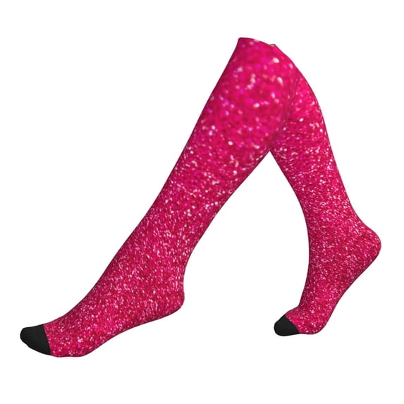 Lsque Rose Red Glitter Pattern Sport Compression Socks for Men & Women 15-20 mmHg Knee High Nurse Pregnant Running Medical and Travel Athletic