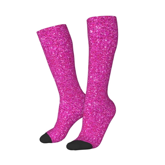 Lsque Rose Red Glitter Printed Crew Socks Men's Women's LightWeight Thin Casual Calf Socks ,Knee High Socks,Cotton Socks