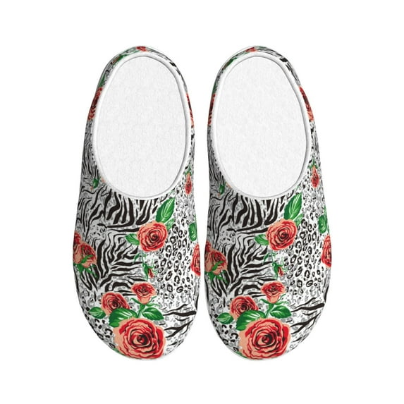 Lsque Roses Mixed Zebra 1 Pattern Womens Comfort Cotton on Scuff With Memory Foam and Anti-skid Sole Slipper-35/36