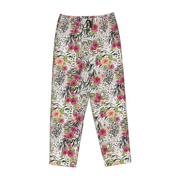 Lsque Roses Mixed Zebra Print Women's Pajama Pants, Lounge Pant - Comfortable Home Wear,Elastic Waistband, Stylish Design-Small