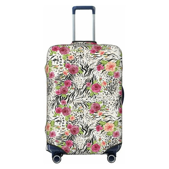 Lsque Roses Mixed Zebra Printed Luggage Cover, Travel Luggage Protector,Scratch and Dirt Resistant, Fits 18-32 Inch Luggage - X-Large