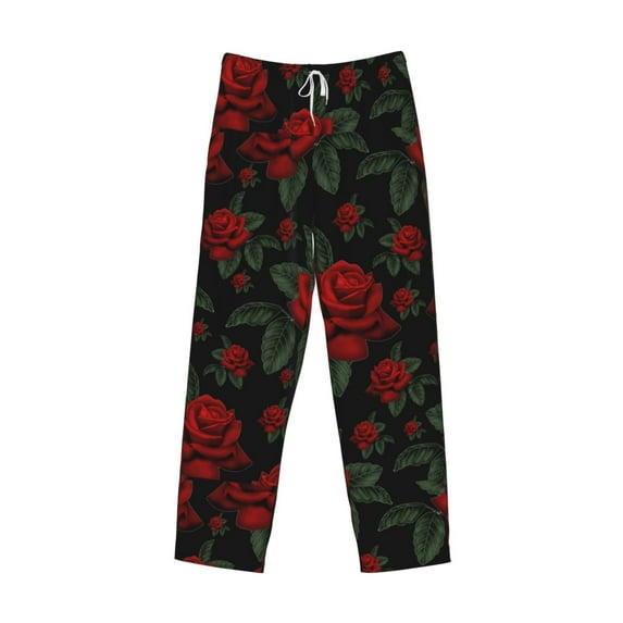 Lsque Roses Print Men's Pajama Pants, Lounge Pant - Comfortable Home Wear,Elastic Waistband, Stylish Design-Medium