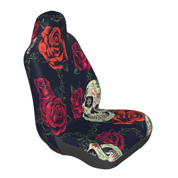 Lsque Roses Skulls Pattern Car Seat Covers for Front Seats , Waterproof Seat Covers for Cars, Sporty Front Seat Covers,Car Seat Cover Protector Front Seats