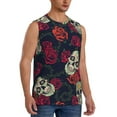 thumbnail image 1 of Lsque Roses Skulls Print Men's Cotton Blend Sleeveless Muscle Shirts (S-3XL)- Moisture Wicking, Odor Protection, UPF 30+,Small, 1 of 8