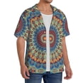 thumbnail image 1 of Lsque Round Mandala print Men's Cuban Collar Short Sleeve Shirt Summer Beachwear Casual Button Down Fashionable Vacation Leisure Shirt-Small, 1 of 7