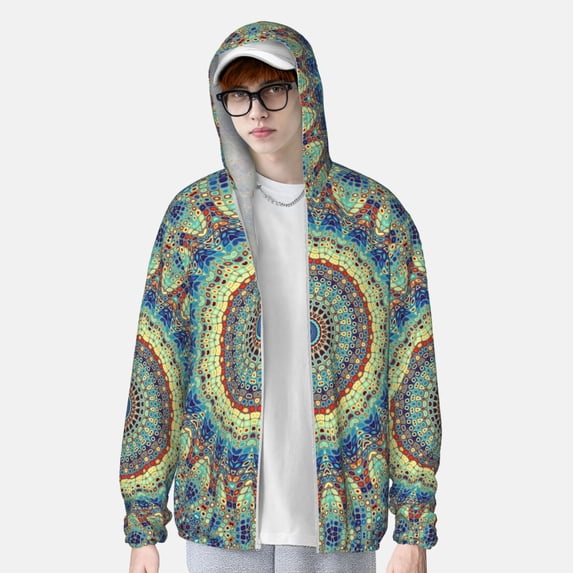 Lsque Round Mandala1 UPF 50+ Lightweight Sun Protection Men's Women's Long Sleeve Shirt, Hoodie Performance -Medium