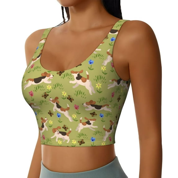 Lsque Running Beagle Printed Women'S Sports Bra, Compression, Moisture Wicking, High-Impact Sports Bra For Women,Supportive sports bra-XX-Large
