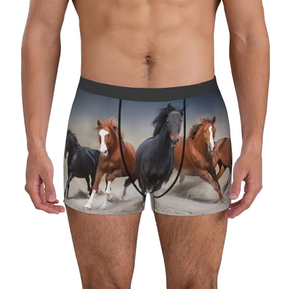 Lsque Running Horses Pattern Men’s Total Support Pouch Boxer Briefs, X-Temp Cooling, Moisture-Wicking Underwear, Regular, Long-leg and Trunk-Small