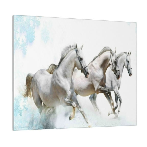 Lsque Running White Horses Print Wall Art – Decorative Picture for Living Room, Bedroom, and Office (Horizontal)