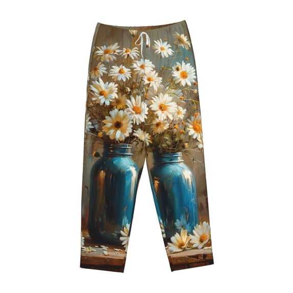 Lsque Rustic Daisy Mason Jars Print Women's Pajama Pants, Lounge Pant - Comfortable Home Wear,Elastic Waistband, Stylish Design-Medium