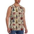thumbnail image 1 of Lsque Rustic Plaid Forest Lodge Print Men's Cotton Blend Sleeveless Muscle Shirts (S-3XL)- Moisture Wicking, Odor Protection, UPF 30+,Large, 1 of 8