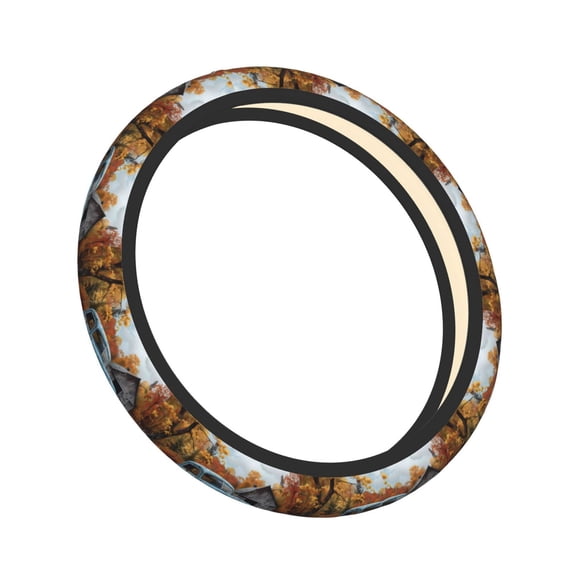 Lsque Rustic Vintage Truck Autumn Ultra Soft Car Steering Wheel Cover for Women, Standard 15 inch Size for Truck Van SUV Auto