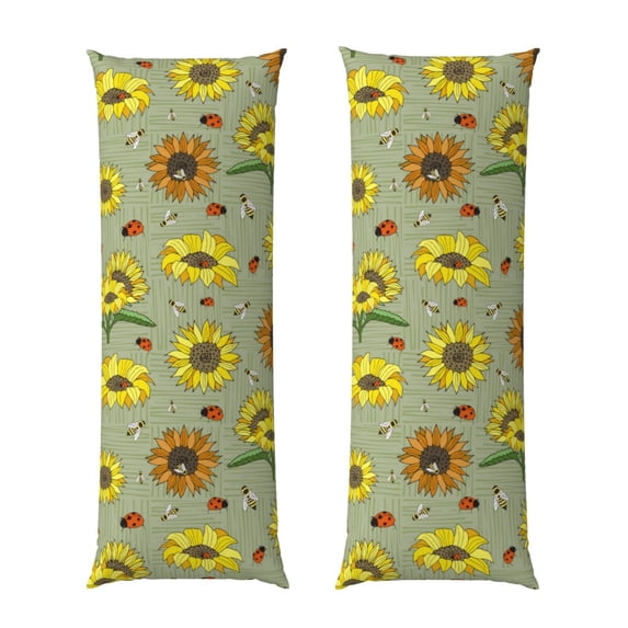 Lsque Sage Green With Sunflowers Body Pillow Case Cover,Ultra-Soft Microfiber Bed Pillow Cases 20x54 inches,Elegant Bedding,Breathable Durable Pillow Cover with Envelope Closure