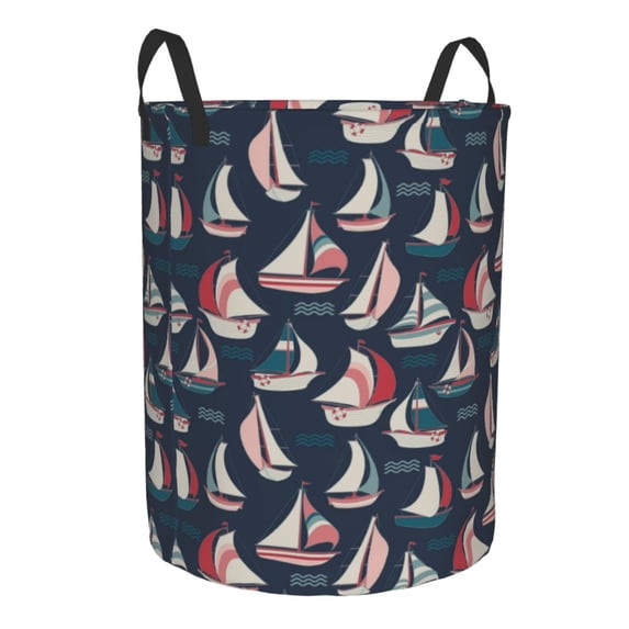 Lsque Sailboat And Wave pattern Laundry Hamper Basket, Tall Woven Rope Hamper Basket for Clothes, Lightweight Storage Basket, Collapsible Waterproof-Medium