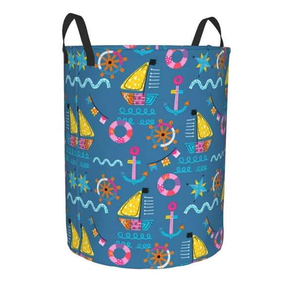 Lsque Sailboat With Sailing pattern Laundry Hamper Basket, Tall Woven Rope Hamper Basket for Clothes, Lightweight Storage Basket, Collapsible Waterproof-Small