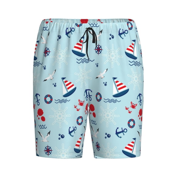 Lsque Sailboats Anchors Mens Sleep Pajama Shorts,Short Pajama Pants, Cotton Ultra-Soft Knit-Large