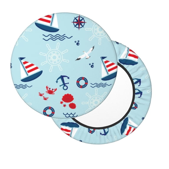 Lsque Sailboats Anchors Round Bar chair cushion covers Velvet Fabric Premium Comfort Protects from Scratches and Stains for 14-17 Inch Chair- 12 inch