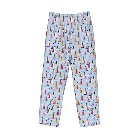 Lsque Sailboats And Seagulls Print Men's Pajama Pants, Lounge Pant - Comfortable Home Wear,Elastic Waistband, Stylish Design-Small