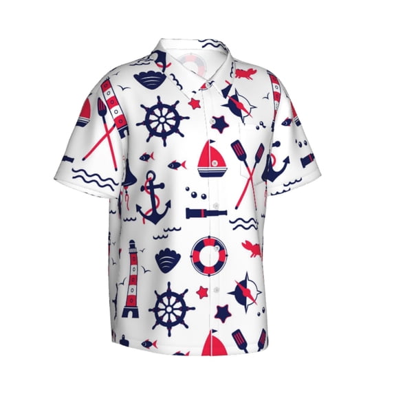 Lsque Sailing Marine Travel pattern Hawaiian Shirt for Men, Unisex Summer Beach Casual Short Sleeve Button Down Shirts-3X-Large
