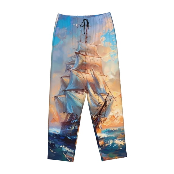 Lsque Sailing Ship Ocean Sunset Print Women's Pajama Pants, Lounge Pant - Comfortable Home Wear,Elastic Waistband, Stylish Design-X-Large