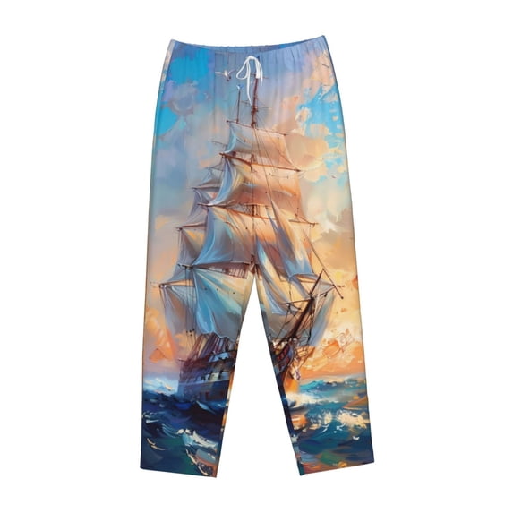 Lsque Sailing Ship Ocean Sunset Print Women's Pajama Pants, Lounge Pant - Comfortable Home Wear,Elastic Waistband, Stylish Design-XX-Large