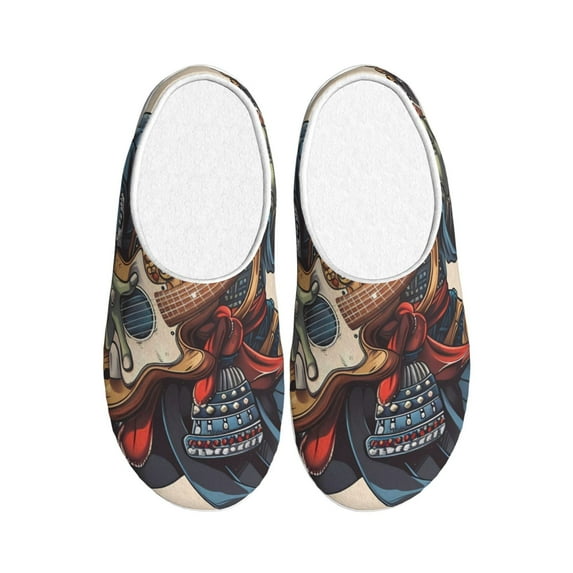 Lsque Samurai Frog Guitar Pattern Womens Comfort Cotton on Scuff With Memory Foam and Anti-skid Sole Slipper-40/41