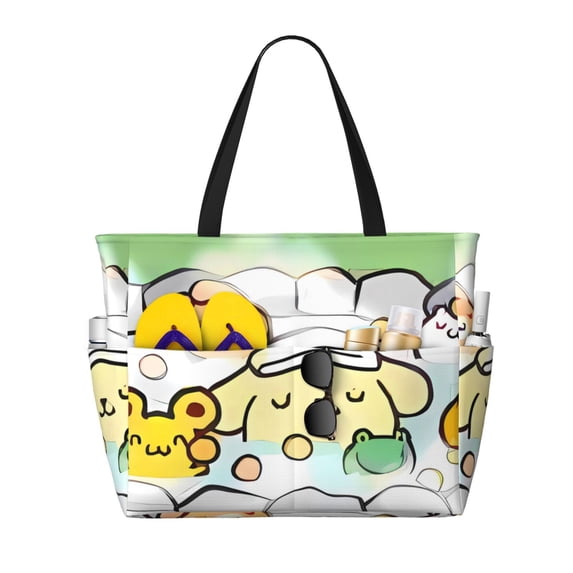 Lsque Sanrio Beach Travel Bag - Water-Resistant, Large Capacity Lightweight Tote with 7 Pockets for Women and Men - Perfect for Beach, Pool, Gym, and Travel