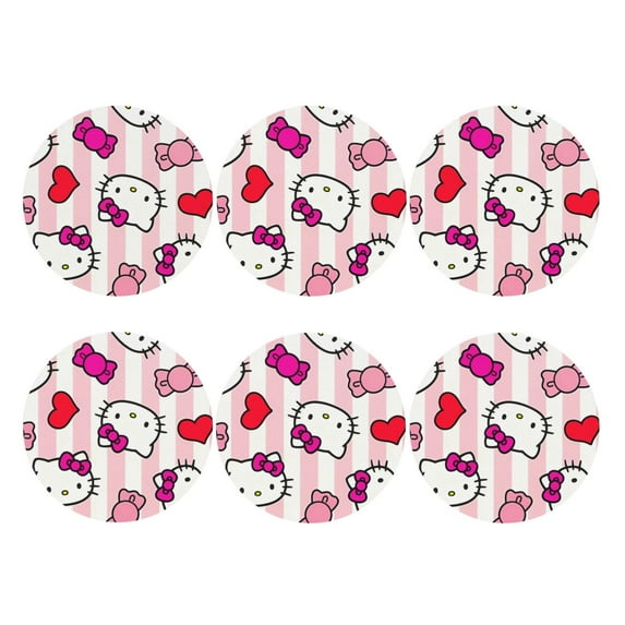 Lsque Sanrio Pattern 4" Drink Coasters Set of 6, Leather Absorbent Coasters, Table Coaster Set Decorative Coffee Cup Coasters Housewarming Gift