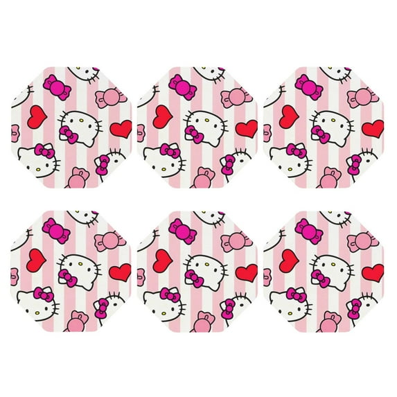 Lsque Sanrio Pattern 4" Drink Coasters Set of 6, Leather Absorbent Coasters, Table Coaster Set Decorative Coffee Cup Coasters Housewarming Gift