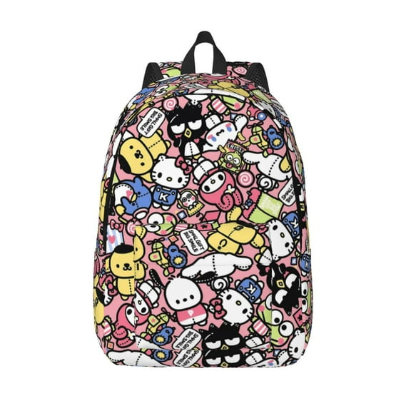 Lsque Sanrio Pattern Canvas Daypack, Durable Backpack, High-quality Versatile Backpack,Vintage Compact Backpack-Medium