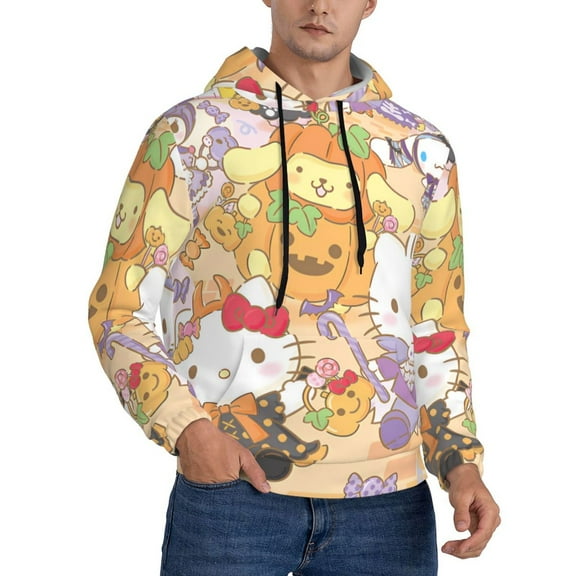 Lsque Sanrio Pattern Casual Men's Hoodie,Hooded Sweatshirt with Kangaroo Pocket,Pullover Hoodie-3X-Large