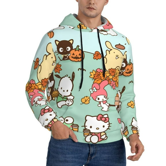 Lsque Sanrio Pattern Casual Men's Hoodie,Hooded Sweatshirt with Kangaroo Pocket,Pullover Hoodie-4X-Large