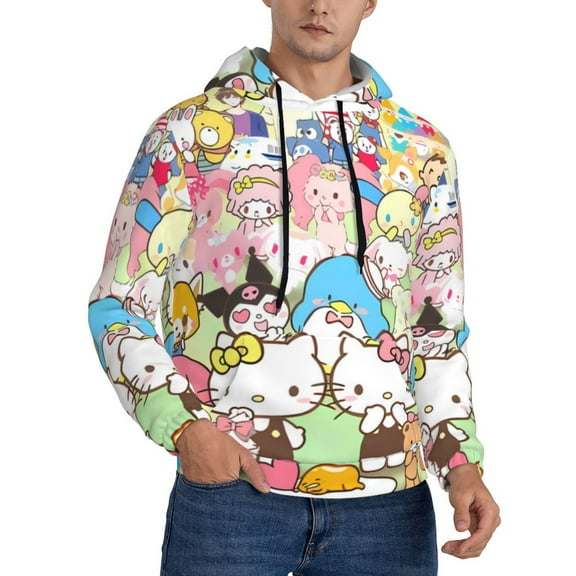 Lsque Sanrio Pattern Casual Men's Hoodie,Hooded Sweatshirt with Kangaroo Pocket,Pullover Hoodie-Medium