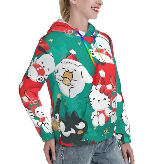Lsque Sanrio Pattern Casual Women's Hoodie,Hooded Sweatshirt with Kangaroo Pocket,Pullover Hoodie with Eye-catching Drawstrings-Medium