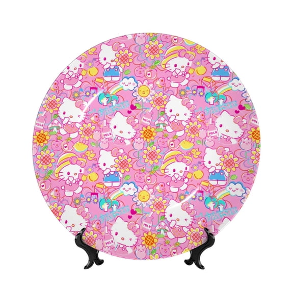 Lsque Sanrio Pattern Ceramic Decorative Plate Decorative Plates with Display Stand Personalized Porcelain Plate Ceramic Ornaments for Wall Hanging Decoration-7in