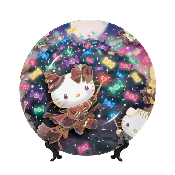 Lsque Sanrio Pattern Ceramic Decorative Plate Decorative Plates with Display Stand Personalized Porcelain Plate Ceramic Ornaments for Wall Hanging Decoration-8in
